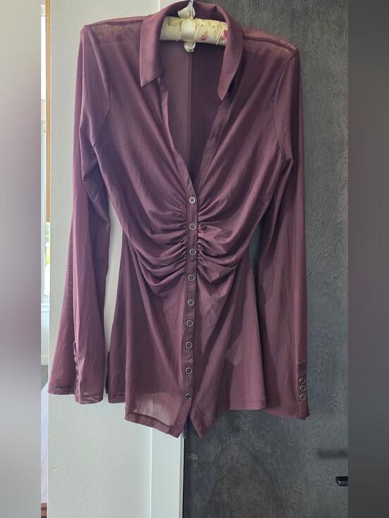 Free People Tops - Free People Solid Lucky Mesh Sheer Blouse Size Medium EUC